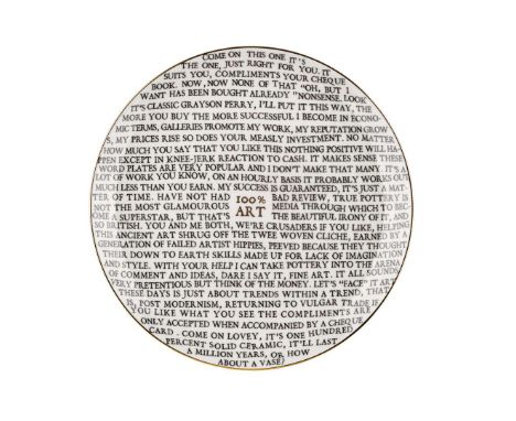  GRAYSON PERRY '100% ART' PLATE - 2020 Ceramic plate, developed for the Holburne Museum, in collaboration with Kit Grover, to