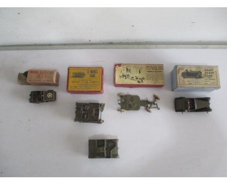A boxed collection of vintage Britain military models including Royal Tank Corp model tank (A/F), an Anti- Aircraft Unit Mobi