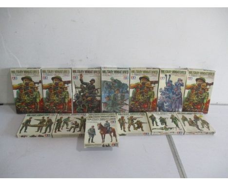 Fifteen Tamiya boxed (unchecked) 1:35 model soldiers including British Eight Army and German Panzer Grenadiers