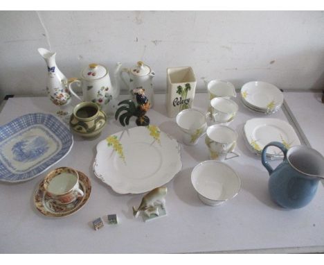 An assortment of china including Royal Worcester, Zsolnay figurine, an art deco style part tea set, etc. 