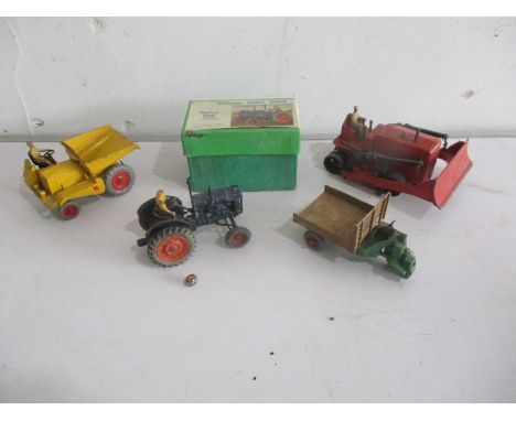 A boxed Britain's model farm "Fordson Major" tractor, along with three vintage dinky vehicles including a Muir-Hill Dumper, B