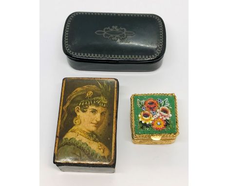 Two Victorian snuff boxes along with a micro mosaic box