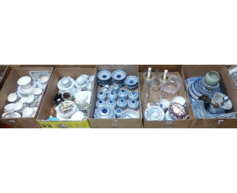 A Willow pattern meat platter and plates, coffee grinder, part tea and dinner ware, Royal Copenhagen cans ware (5)