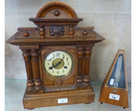 An oak cased mantle clock together with a metronome (2)
