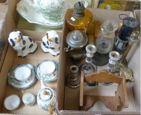 A fine bone china Crown Staffordshire coffee set together with a pair Burleigh Staffordshire dogs, plated candlesticks, Miner