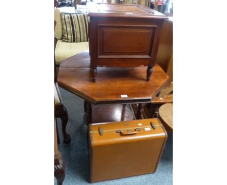 An Edwardian walnut octagonal two-tier occasional table, 83cm, an Edwardian panelled mahogany commode stool and a Samsonite s