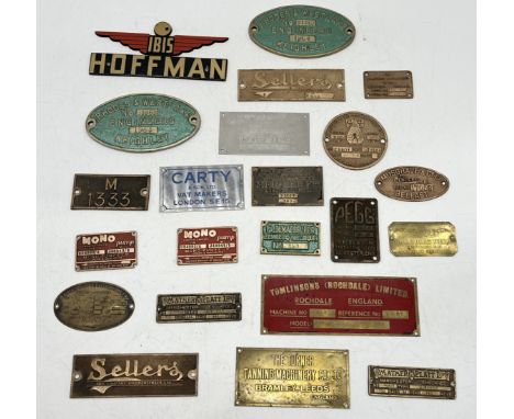 A collection of vintage machinery engine plates including Hoffman, Pegg, Sellers etc.