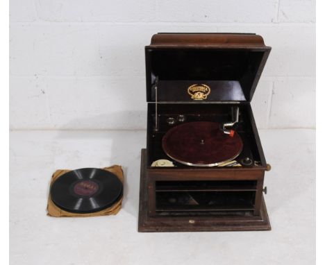 An antique Columbia 'Grafanola' gramophone, with a small quantity of shellac 78rpm records