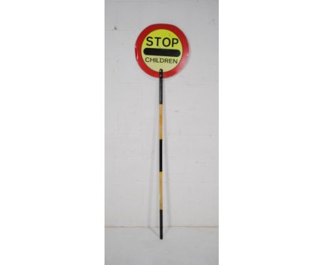 A vintage school crossing lollipop enamel sign - 'STOP - CHILDREN' - height 188cm