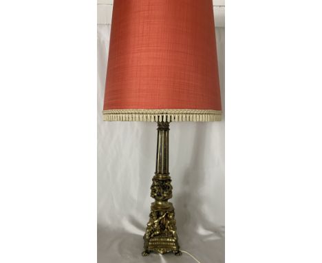 A large brass Ecclesiastical style table lamp, height of lamp 58cm