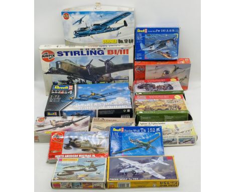A collection of boxed military vehicles plastic model kits including Airfix Short Stirling BI/III plane, Plastic Solider WW2 