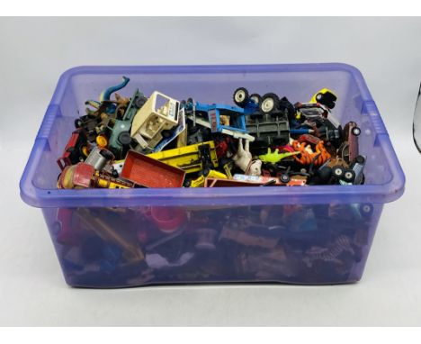 A large box of various playworn die-cast vehicles including Corgi Toys, Solido, Herpa, Matchbox etc, 