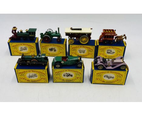 A collection of seven boxed Lesney Models of Yesteryear die-cast vehicles including The Allchin Traction Engine (No 1), 1929 