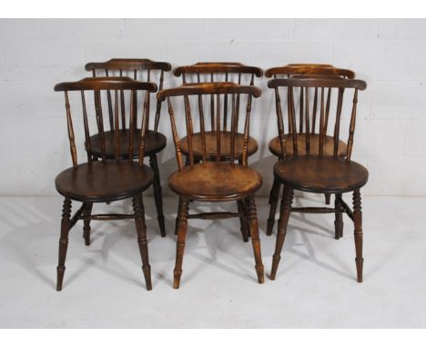 A set of six antique penny chairs, with stick backs and bobbin turned detailing 