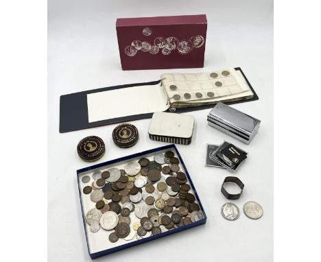 A collection of various coinage including 1888 & 1935 crown, small amount of other silver, silver napkin ring etc. 