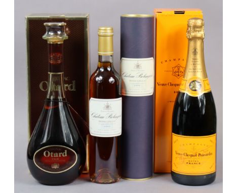 One bottle of Chateau Belingard Monbazillac 1999 dessert wine (50cl); one bottle of Cognac Otard V.S.O.P. fine champagne (70c