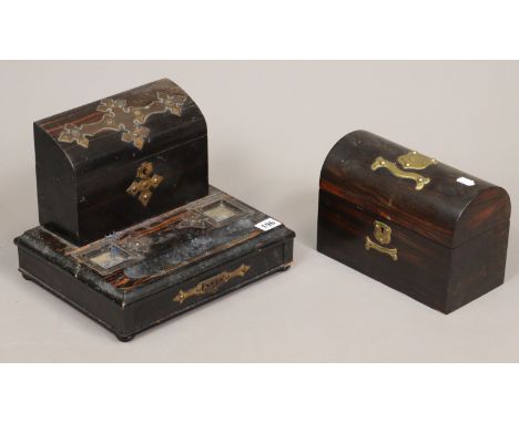 A 19th century coromandel desk stand (lacking inkwells), 30cm wide; &amp; a ditto domed-top trinket box, 24cm wide.