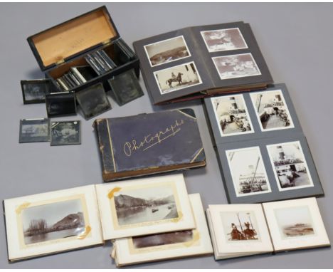 A collection of magic lantern slides, many of Indian views; together with five various photograph albums.