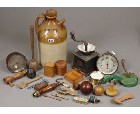 A vintage stoneware “DOMESTOS” flagon, 35.5cm high (chip to base); a Spong &amp; Co. Bean Slicer (No. 633); a vintage coffee 