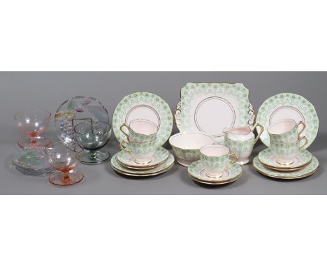 A Tuscan china floral decorated twenty-piece part tea service; &amp; various items of glassware. 
