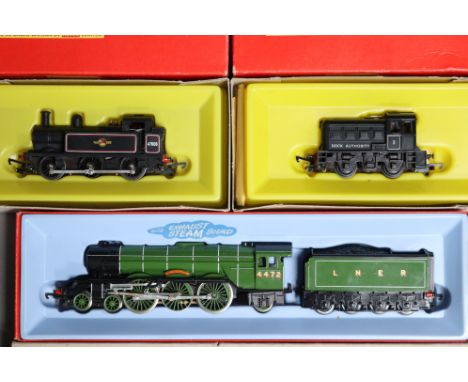 Three Tri-ang/Hornby “OO” gauge scale models “L.N.E.R. Flying Scotsman with steam exhaust noise” (R.855N), “B. R. 0-6-0 Tank 