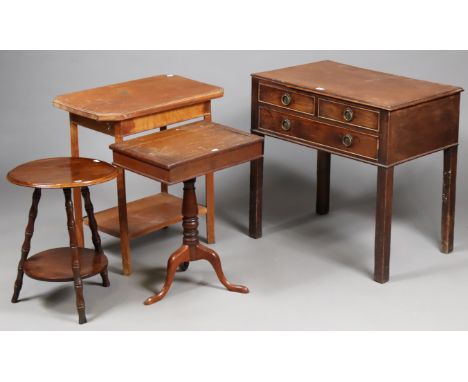 An early 20th century mahogany side table fitted two short &amp; one long drawer with brass ring handles, &amp; on square leg