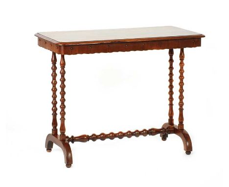 VICTORIAN MAHOGANY SIDE TABLE WITH BOBBIN TWIST SIDES & UNDER STRETCHER.HEIGHT: 28 INCHESWIDTH: 36 INCHESDEPTH: 17 INCHESGOOD