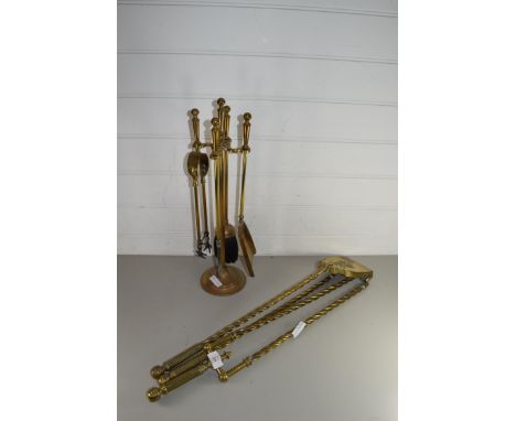 SET OF THREE BRASS FIRE TOOLS WITH TURNED STEMS