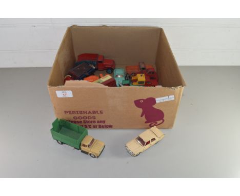 BOX OF VINTAGE TOY VEHICLES TO INCLUDE CORGI, DINKY ETC