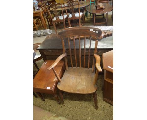 VICTORIAN ELM SEATED STICK BACK WINDSOR TYPE CHAIR, 91CM HIGH