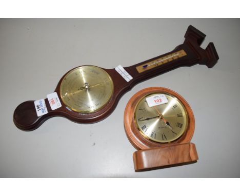 MODERN BAROMETER/THERMOMETER COMBINATION TOGETHER WITH A MODERN QUARTZ MANTEL CLOCK