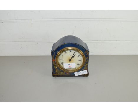 EARLY 20TH CENTURY MANTEL CLOCK FITTED WITH FRENCH 8-DAY MOVEMENT AND SET IN A BLUE JAPANNED FINISH CASE