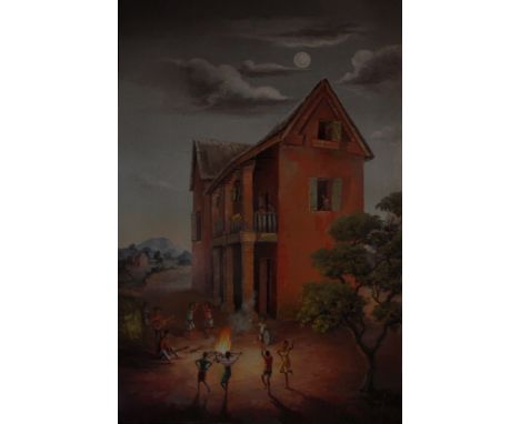 Ranarison Taraoo Dbenjha, "The Full Moon", unframed oil on canvas, 160 x 120cm, 2019. During the full moon, it's the family t