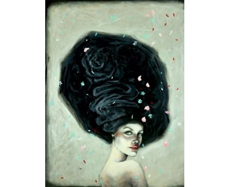 Mary Noga, "Inner light", 101 x 76 cm, acrylic on canvas, 2021. The artwork showcasing contrast between dark color of the ext