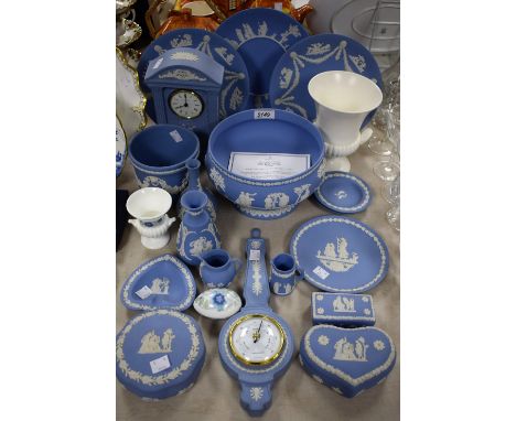 Wedgwood - a Jasperware Millennium clock, similar barometer, salad bowl, planter, plates, trinket dish and cover, etc.; quant
