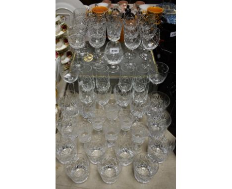 Glassware - a set of six cut crystal wine glasses;  others, whisky tumblers, apperitif glasses, champagne flutes, etc, assort
