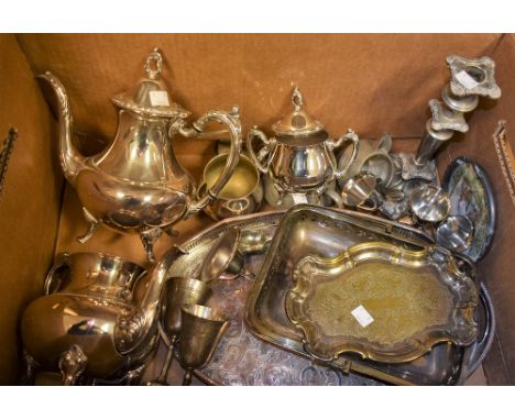 Silver Plate - a four piece Oneida tea service; Victorian style galleried tray, candlesticks, goblets, etc.; quantity