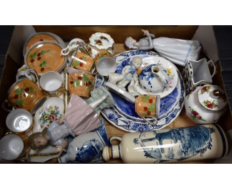 Ceramics - a Nao figure, Girl;  others similar;  Royal Ablert Old Country Rose jar and cover;  table china, etc qty