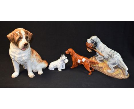A Royal Doulton ceramic model of a Spaniel with Pheasant; another, Setter; other dogs (4)