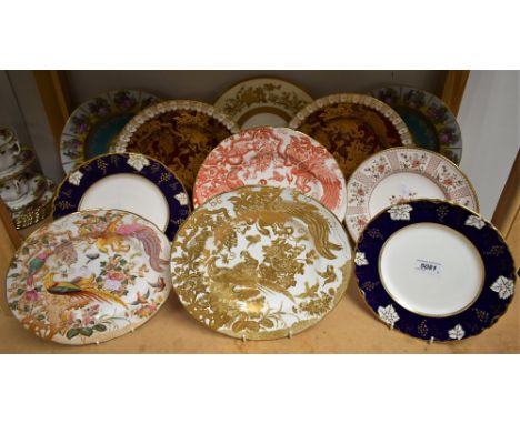 Ceramics - Royal Crown Derby Gold Aves plate, 27cm; a pair of Royal Crown Derby Vine cobalt plates; a Red Avesbury plate, 27c