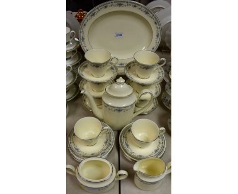 A Minton Bellemeade pattern dinner and tea service, comprising eight cups, saucers and side plates, milk jug, sugar bowl, cof