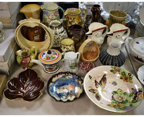 Ceramics - an Art Deco Royal Winton bowl, dragonfly and flowers pattern; a Denby black Burlington jug; other mid 20th century