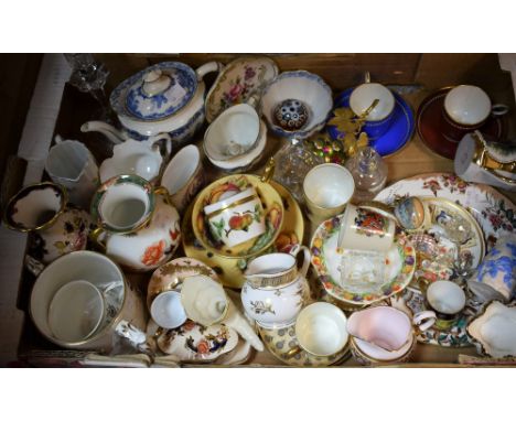 Ceramics and Glass - a Royal Crown Derby Blue Aves teapot, sugar bowl and cream jug; an Aynsley Orchard Gold tea cup and sauc