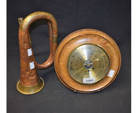 A copper bugle, a circular wheel barometer (2)