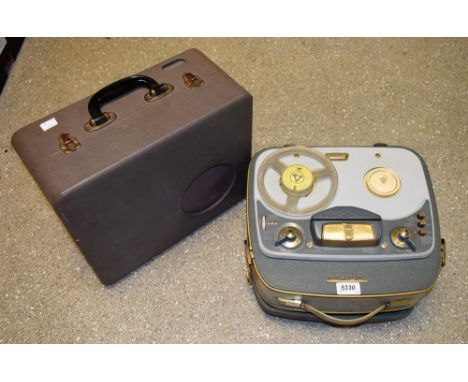 A vintage 1950s Philip's Disc Jockey Major portable record player ;  a Grundig TK 20 Reel to Reel tape recorder with instruct