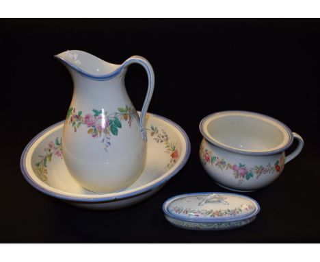 A Victorian Spode four piece dressing table set, including jug, bowl, soap dish, commode