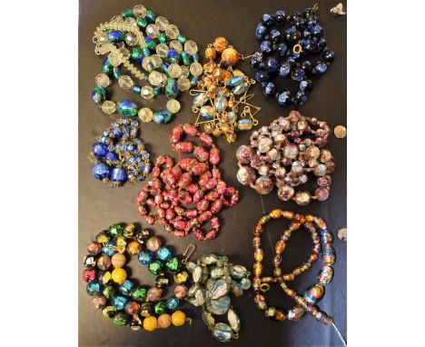 Costume Jewellery - a vintage foil glass multicoloured free form globular bead necklace;  others assorted colours and sizes, 