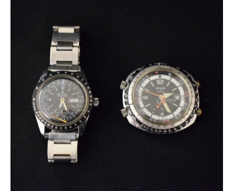 Watches - a vintage 1970s Sicura Chrono Computer watch head, 17 jewel movement, stainless steel case;  another smaller Chrono