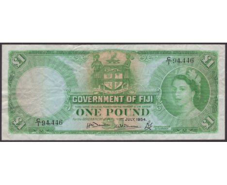 Government of Fiji, £1, 1 July 1954, serial number C/1 94446, Davidson, Donovan and Davis signatures, original good very fine