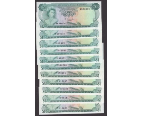 Central Bank of the Bahamas, $1 (11), 1974, prefixes V, B/1, D/1, E/1, F/1 G/1, H/1, J/1, K/1, L/1, M/1, Donaldson signature,